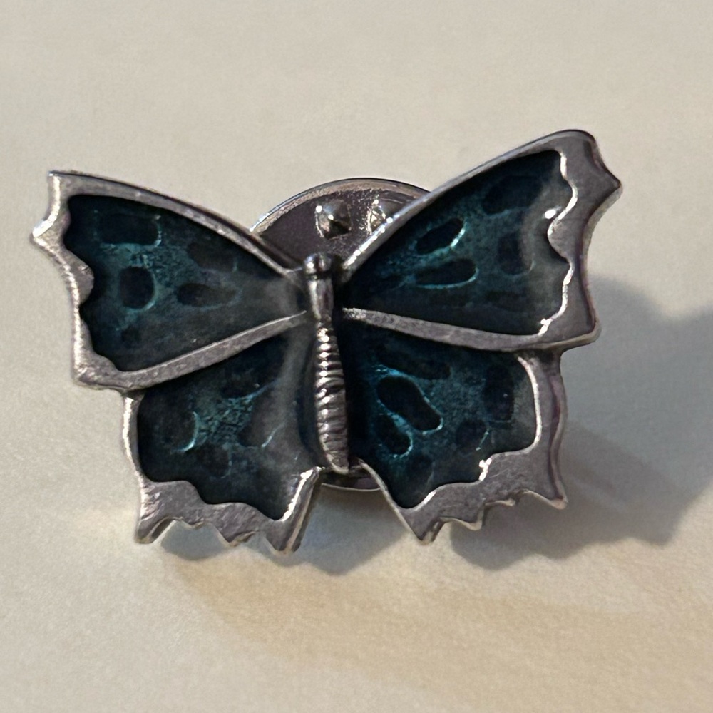 Danforth Pewter Blue/Green Enamel and Pewter Butterly Lapel Pin